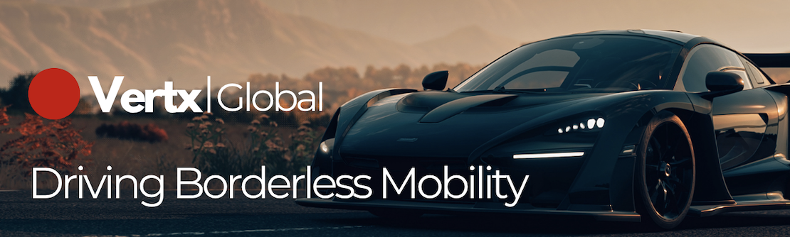 Vertx Global brand visual representing cross-border vehicle mobility